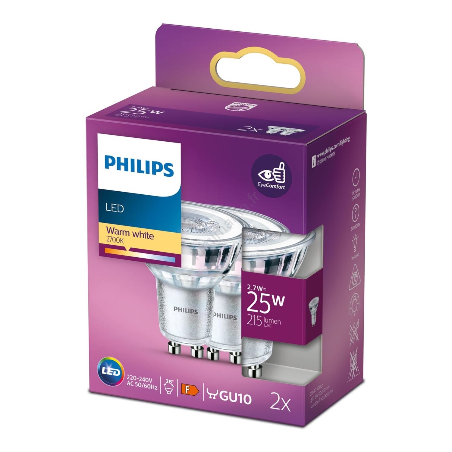 SET 2x Ampoule LED Philips GU10/2,7W/230V 2700K Lumimania