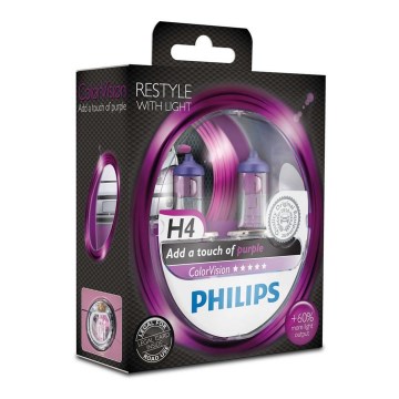 SET 2x Ampoule pour voiture Philips COLOR VISION 12342CVPPS2 H4 P43t-38/55W/12V