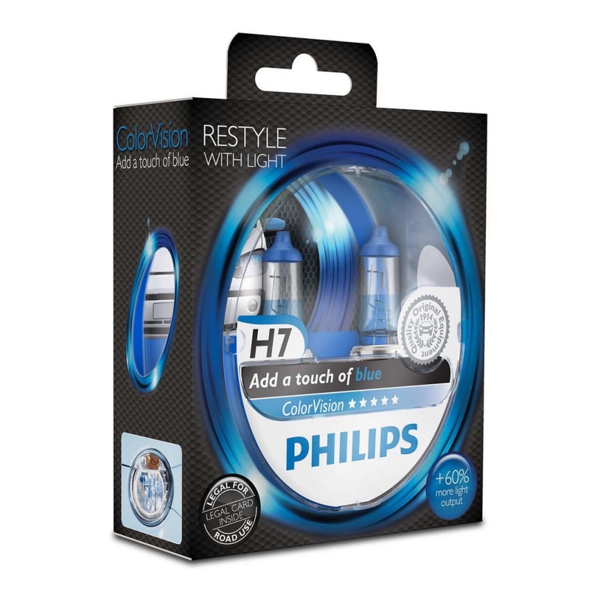 SET 2x Ampoule pour voiture Philips COLOR VISION 12972CVPBS2 H7 PX26d /55W/12V