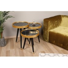 SET 3x Table d'appoint LYLE noire/dorée