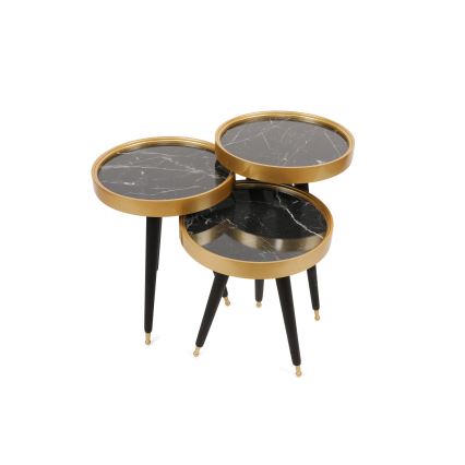 SET 3x Table d'appoint LYLE noire/dorée