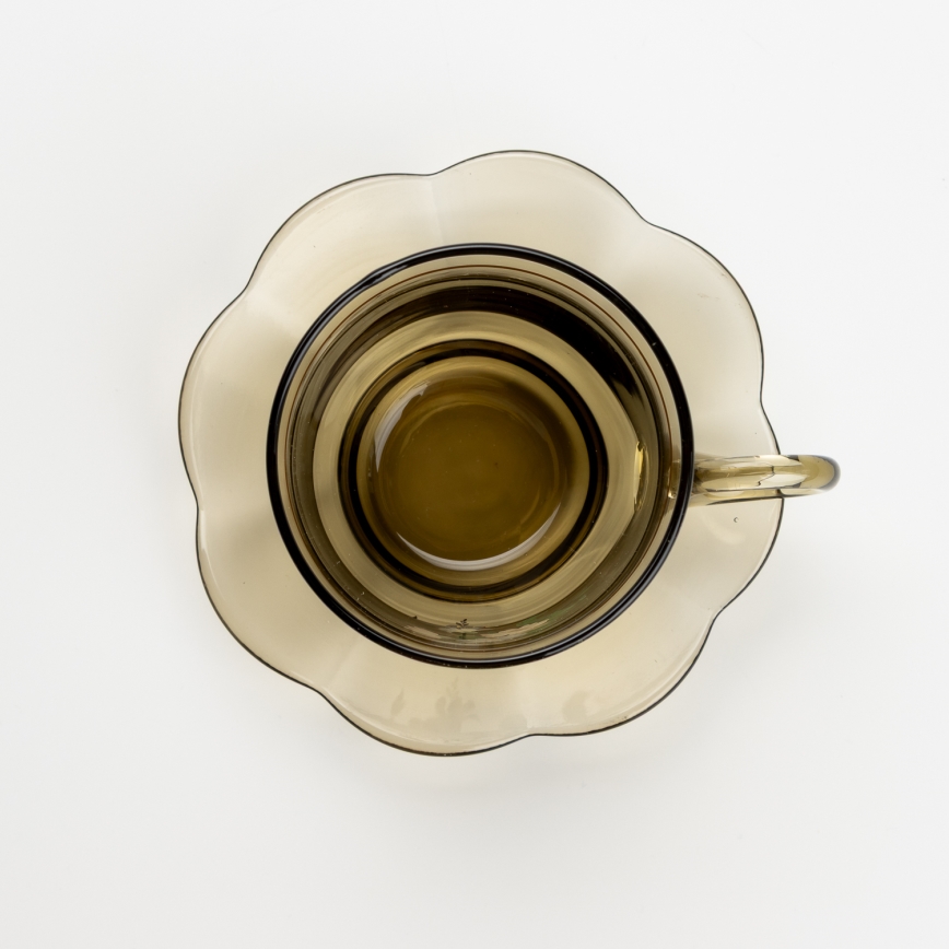 Ensemble de 6 tasses en verre avec soucoupes et 1 sucrier fumé bouquet n° 2