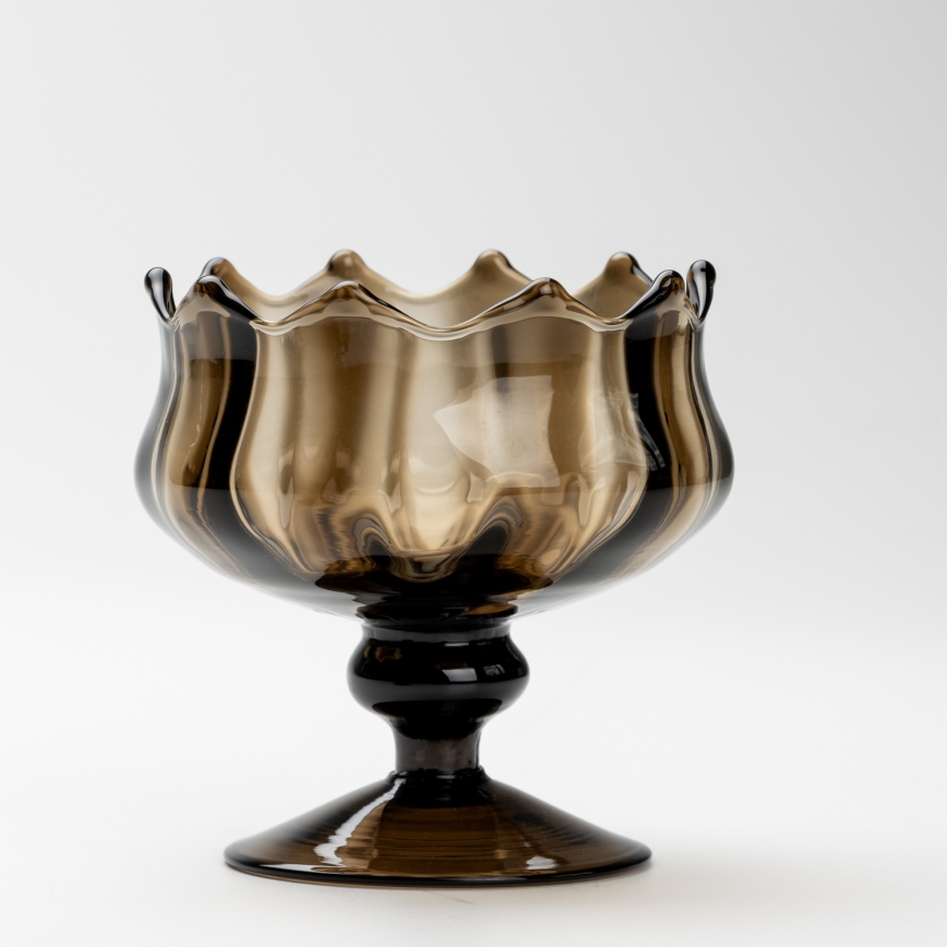 Set de 6 tasses en verre avec soucoupes et 1 sucrier fumé