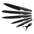 Set de 5 couteaux de cuisine + éplucheur marbre/noir