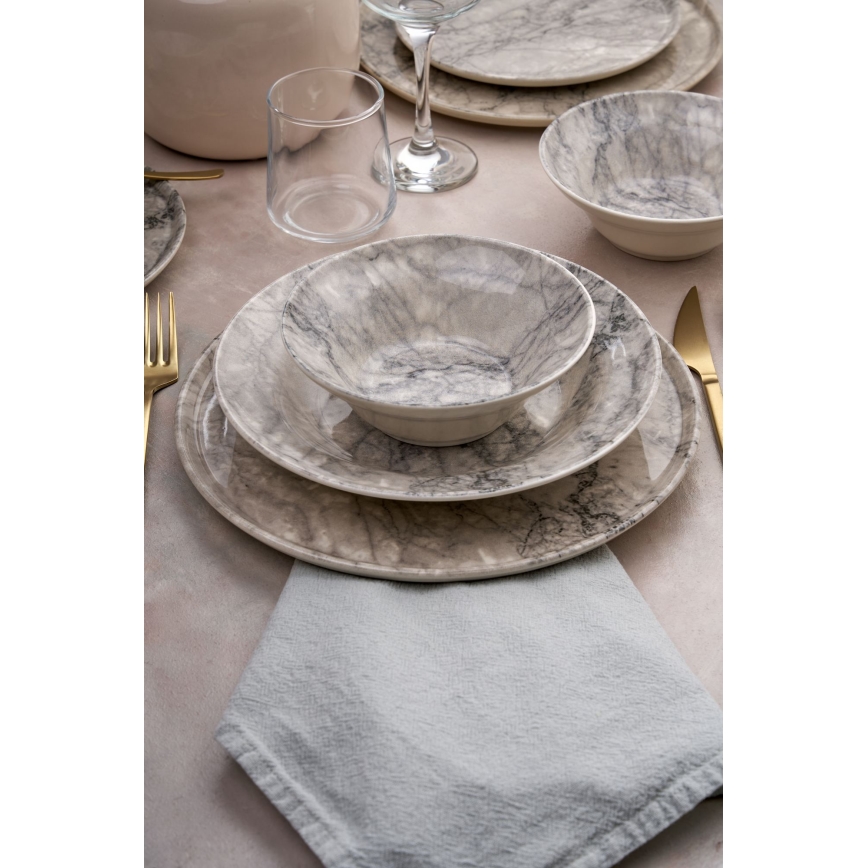 Set de vaisselle 24 pièces beige/gris/céramique