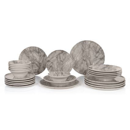 Set de vaisselle 24 pièces beige/gris/céramique