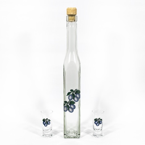 lot x1 bouteille en verre carrée et x2 verre à shot transparent avec motif  de couple