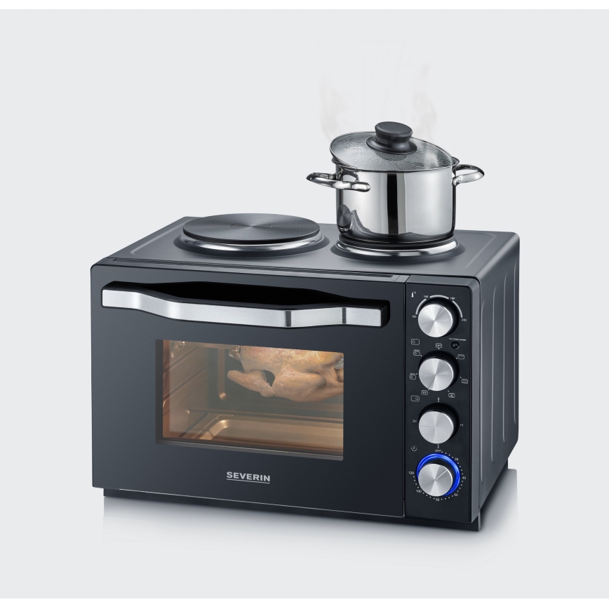 Severin TO 2074 - Four à convection avec gril et plaques de cuisson, 2500W/230V, 30 l, noir