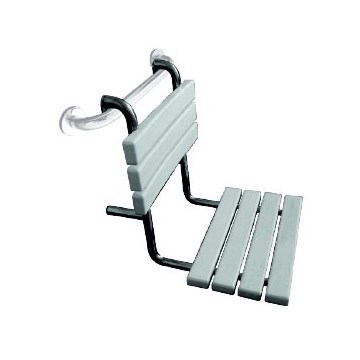 Siège de douche 44 x 50 cm, finition argentée et assise blanche