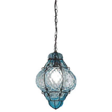 SIRU- Suspension chaîne CLASSIC 1xE27/60W/230V d. 30 cm bleu/noir Verre vénitien