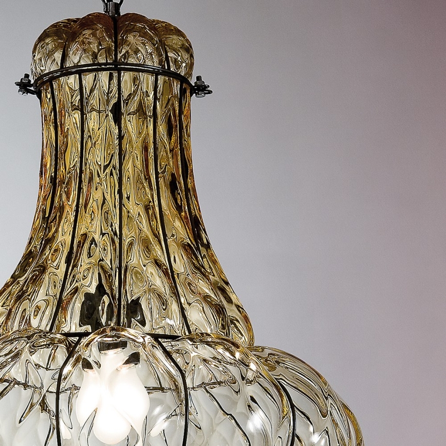 SIRU - Suspension chaîne DOGE 1xE27/60W/230V d. 30 cm beige/noir Verre vénitien