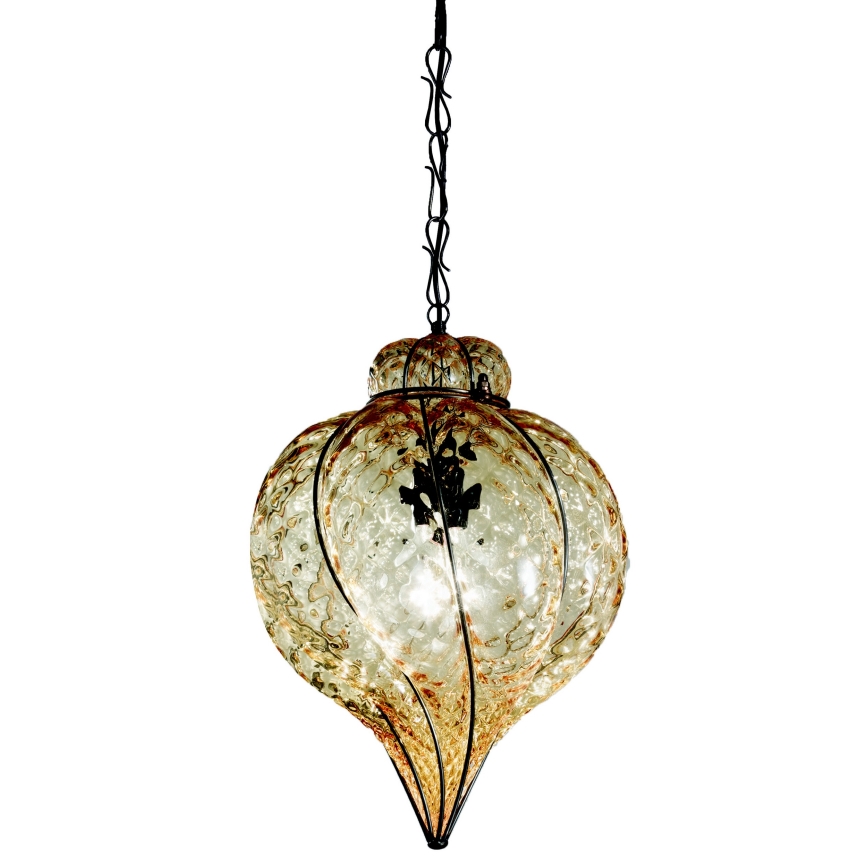 SIRU - Suspension chaîne GOCCIA 1xE27/60W/230V pr.25 cm beige/marron Verre vénitien