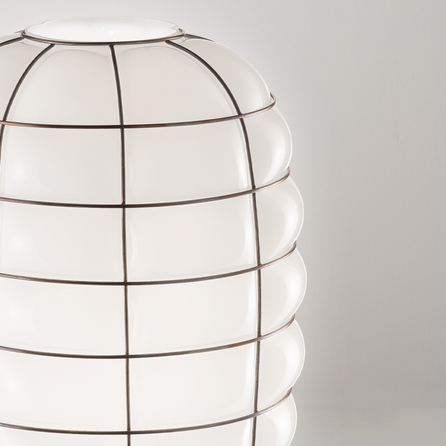 SIRU - Suspension filaire LANTERNA 1xE27/60W/230V d. 32 cm noir/blanc Verre vénitien