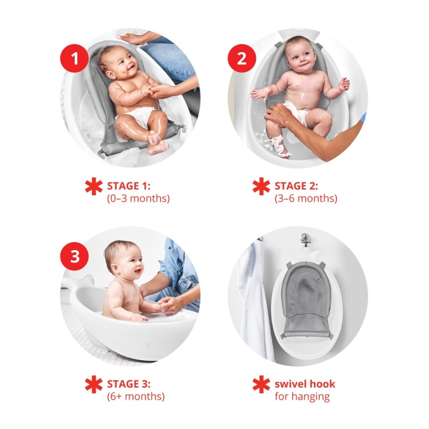 Skip Hop - Baignoire pour bébé avec tapis ergonomique MOBY 3 blanc