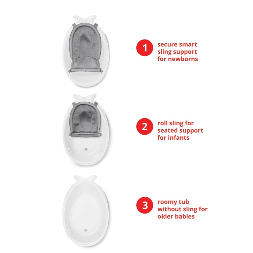 Skip Hop - Baignoire pour bébé avec tapis ergonomique MOBY 3 blanc