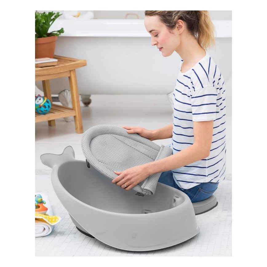 Skip Hop - Baignoire pour bébé avec tapis ergonomique MOBY 3 gris