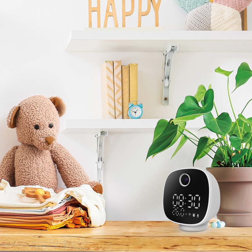 Caméra connectée avec réveil, thermomètre et éclairage LED 1296p 3Mpx 5V Wi-Fi Tuya IP65