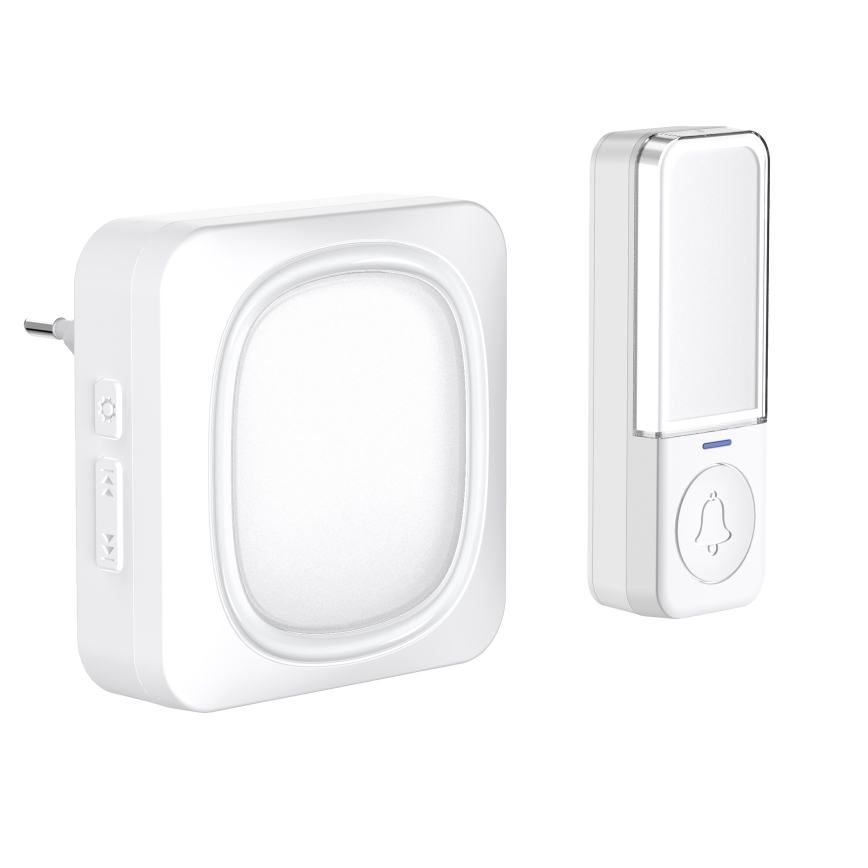 Sonnette sans fil avec éclairage LED pour prise 230V/1xCR2032 IP56 blanc