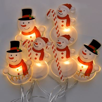 Guirlande de noël LED avec ventouses 6xLED/2xAA 1,2m blanc chaud bonhomme de neige