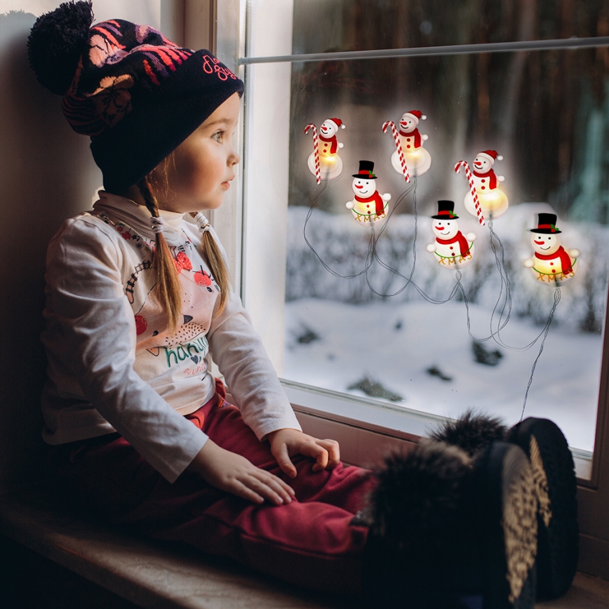 Guirlande LED à ventouses 6xLED/2xAA 1,2m blanc chaud bonhomme de neige