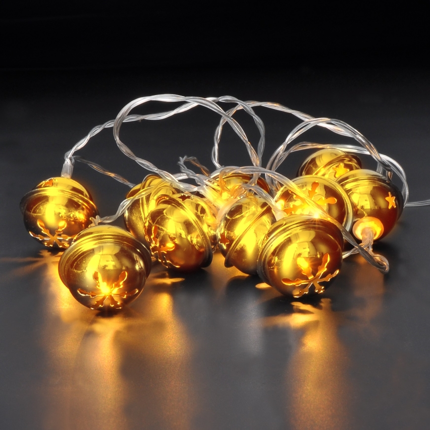 Guirlande LED 10xLED/2xAA/blanc chaud 1,8m grelots