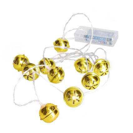 Guirlande LED de Noël 10xLED/2xAA/blanc chaud 1,8m grelots