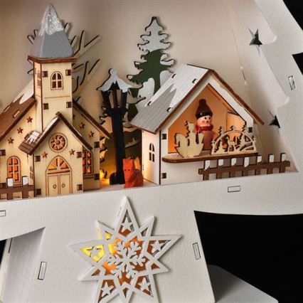 Décoration de Noël LED 13xLED/2xAA — sapin en bois