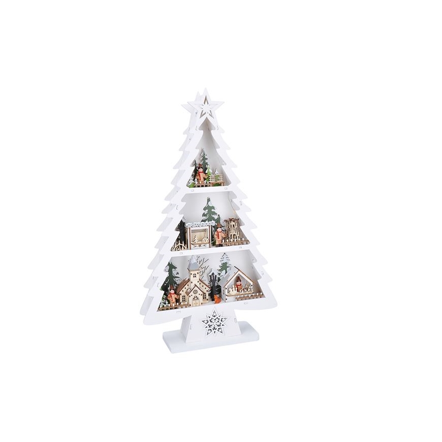 Décoration de Noël LED 13xLED/2xAA — sapin en bois