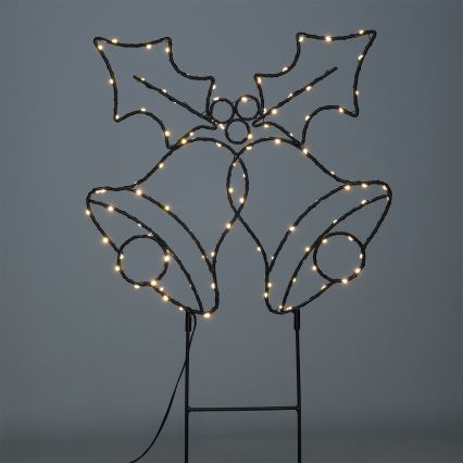 Décoration de Noël LED extérieure, 100xLED/3xAA, IP44, blanc chaud, clochettes