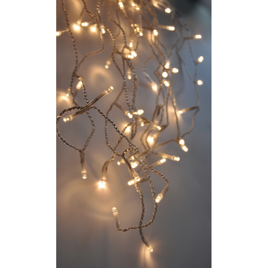 Rideau lumineux de Noël LED d'extérieur, 120 LED, 8 fonctions, 9 m, IP44, blanc chaud