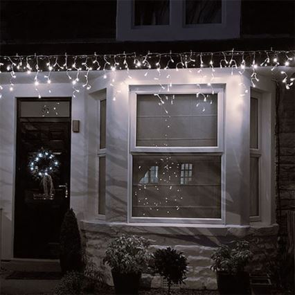 Rideau lumineux de Noël LED d'extérieur, 120 LED, 8 fonctions, 9 m, IP44, blanc chaud