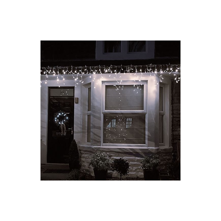 Rideau lumineux de Noël LED d'extérieur, 120 LED, 8 fonctions, 9 m, IP44, blanc chaud