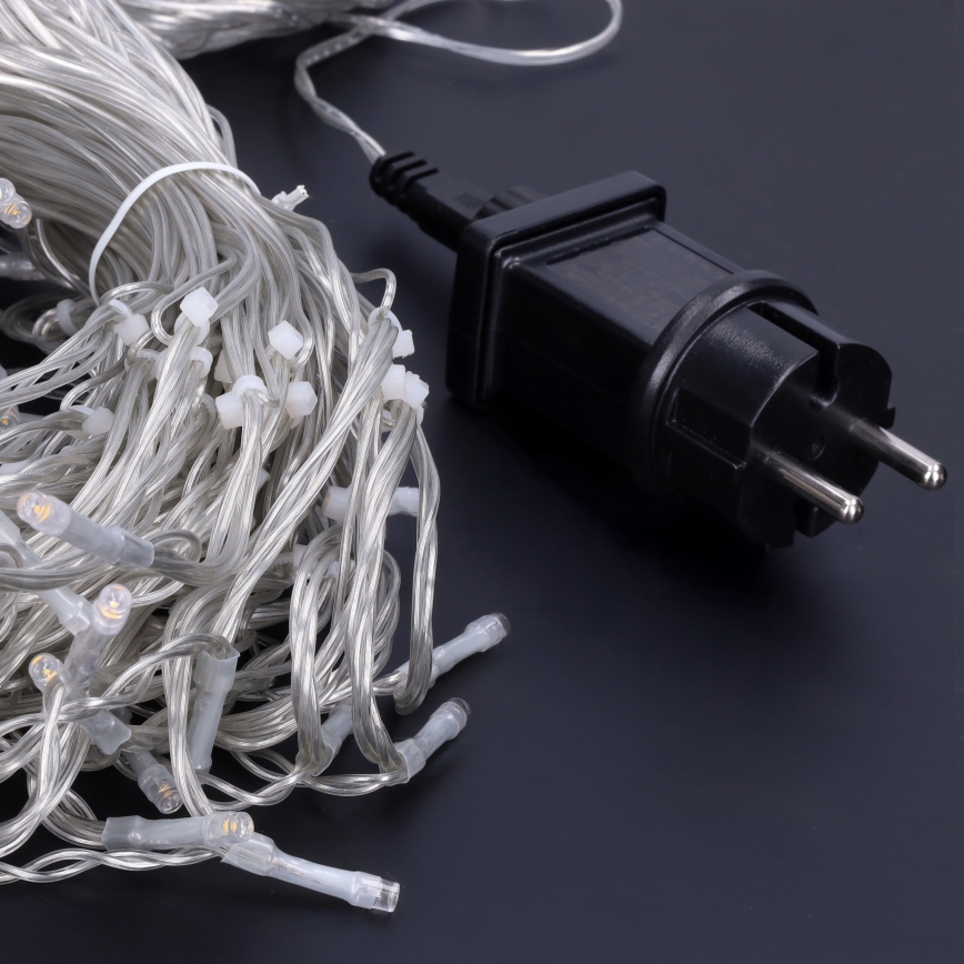 Rideau lumineux LED d'extérieur 360 LED/8 fonctions, 15 m, IP44, blanc chaud