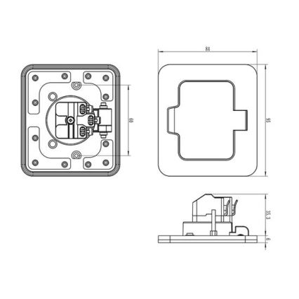 Prise de sol extérieure encastrée IP55 noire rectangulaire