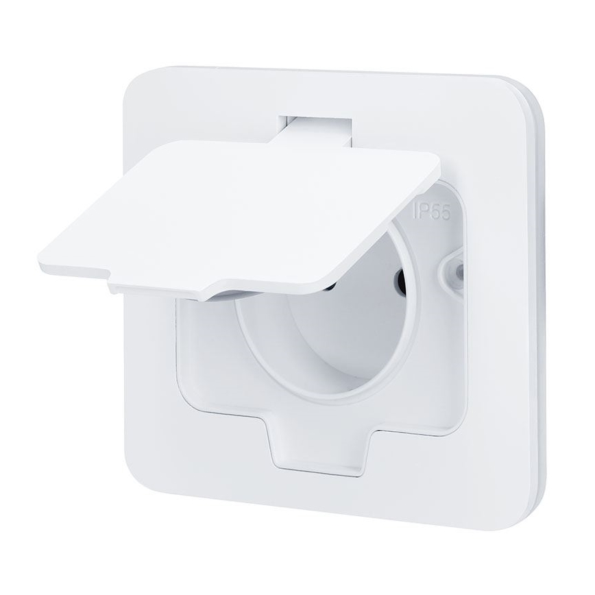 Prise de sol encastrable pour extérieur IP55, blanche, rectangulaire