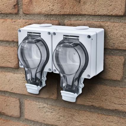 Prise double IP66 pour milieux humides 230V/16A – étanche à l'eau et à la poussière