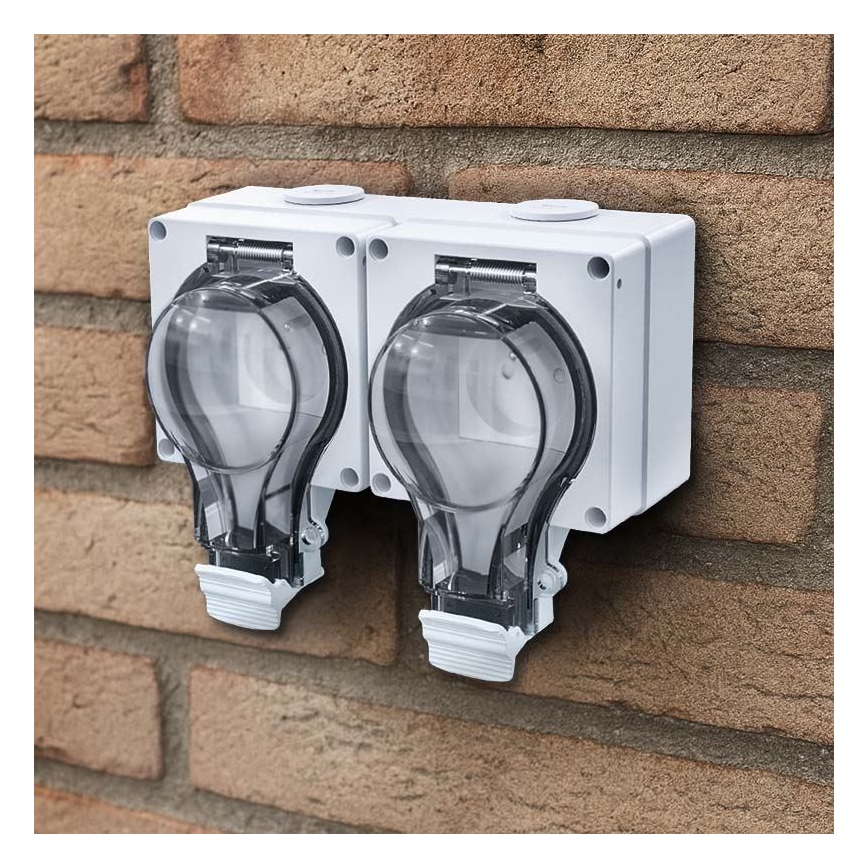 Prise double IP66 pour milieux humides 230V/16A – étanche à l'eau et à la poussière