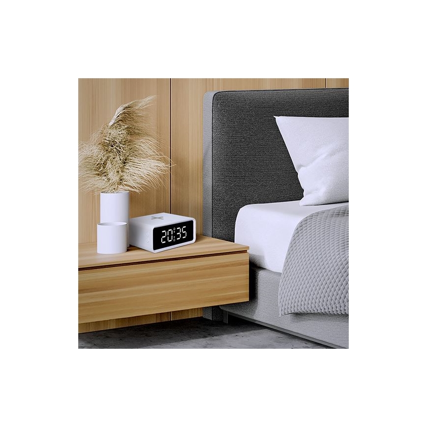 Horloge numérique avec chargeur sans fil Qi 230 V/CR2032 blanche