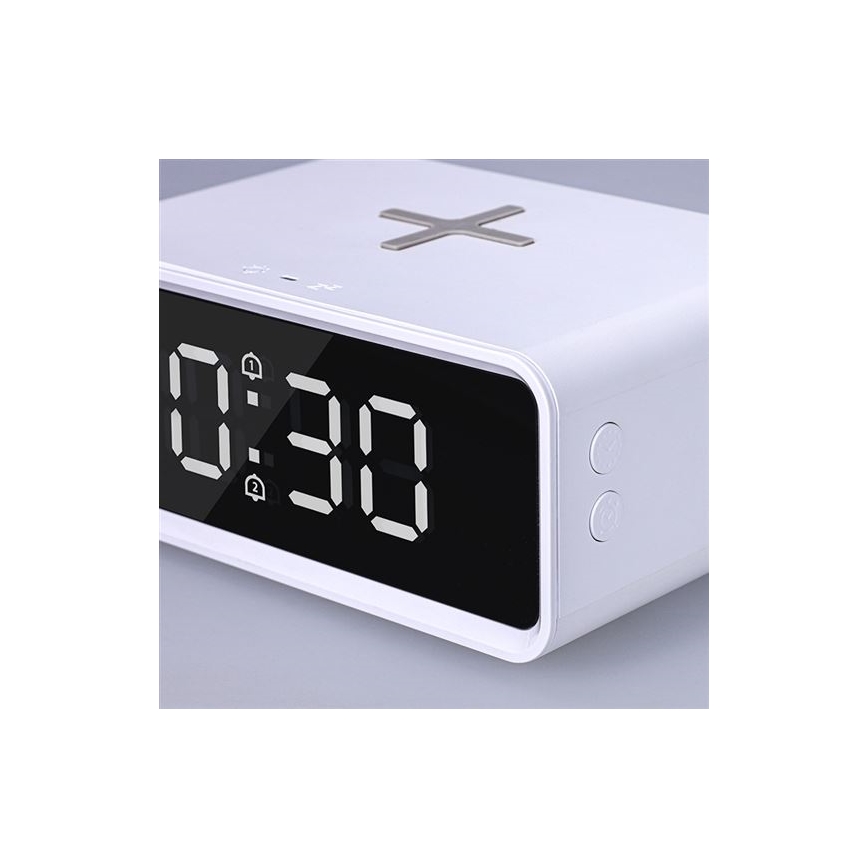 Horloge numérique avec chargeur sans fil Qi 230 V/CR2032 blanche