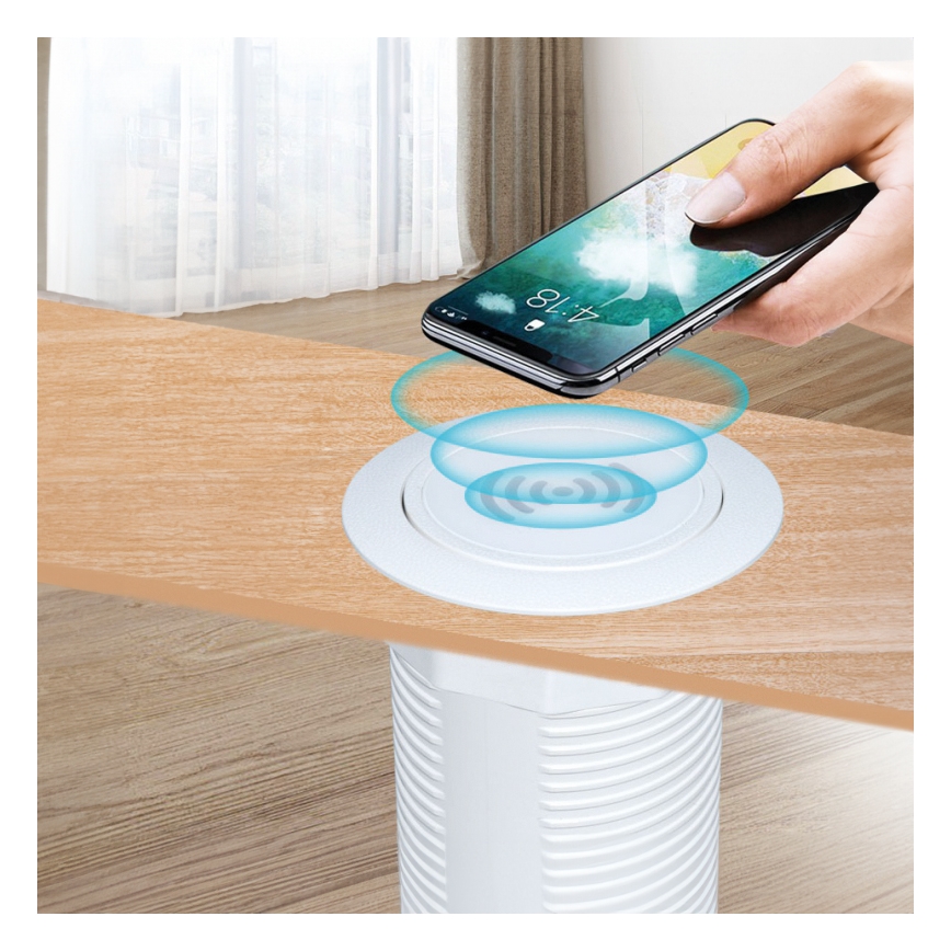 Chargeur sans fil intégré + USB A+C blanc