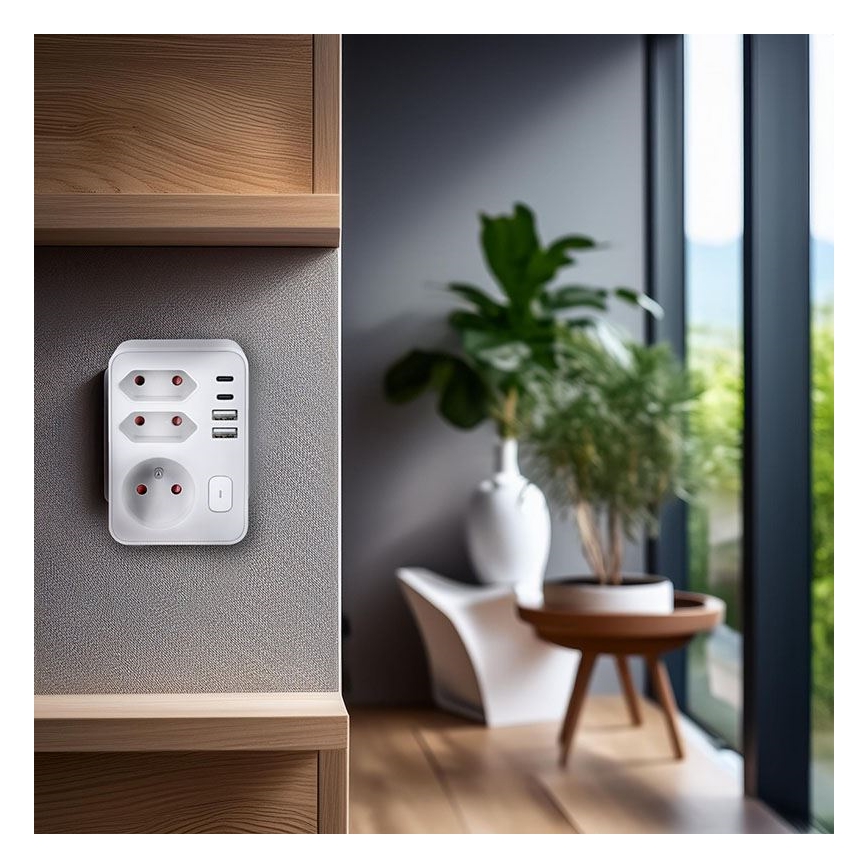 Multiprise blanche 1x 16 A + 2x 2,5 A avec chargeur USB 2 ports (A + C)