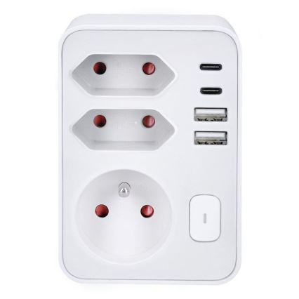 Multiprise blanche 1x 16 A + 2x 2,5 A avec chargeur USB 2 ports (A + C)