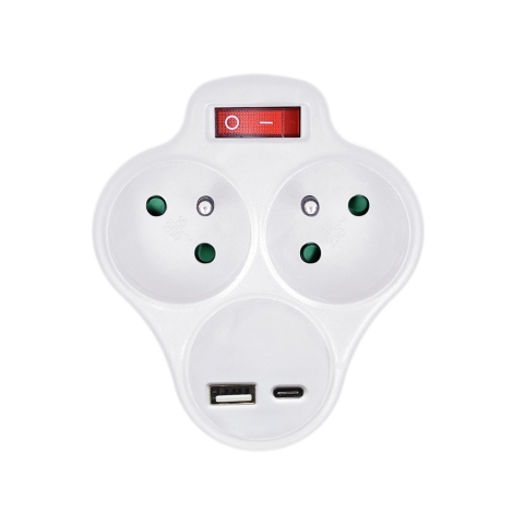 Solight P99USBC- Multiprise avec un chargeur USB A+C et interrupteur 2x10A  blanc