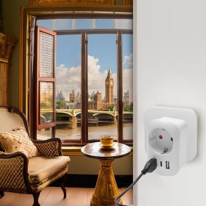 Adaptateur de voyage pour prises UK 230 V, 2x USB‑A et 1x USB‑C