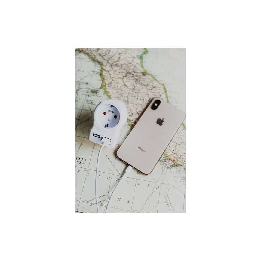 Adaptateur de voyage pour le Royaume-Uni 230V + 2x port USB