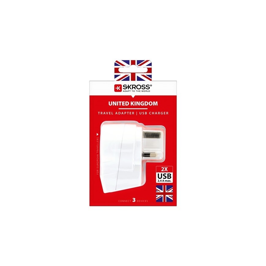 Adaptateur de voyage pour le Royaume-Uni 230V + 2x port USB