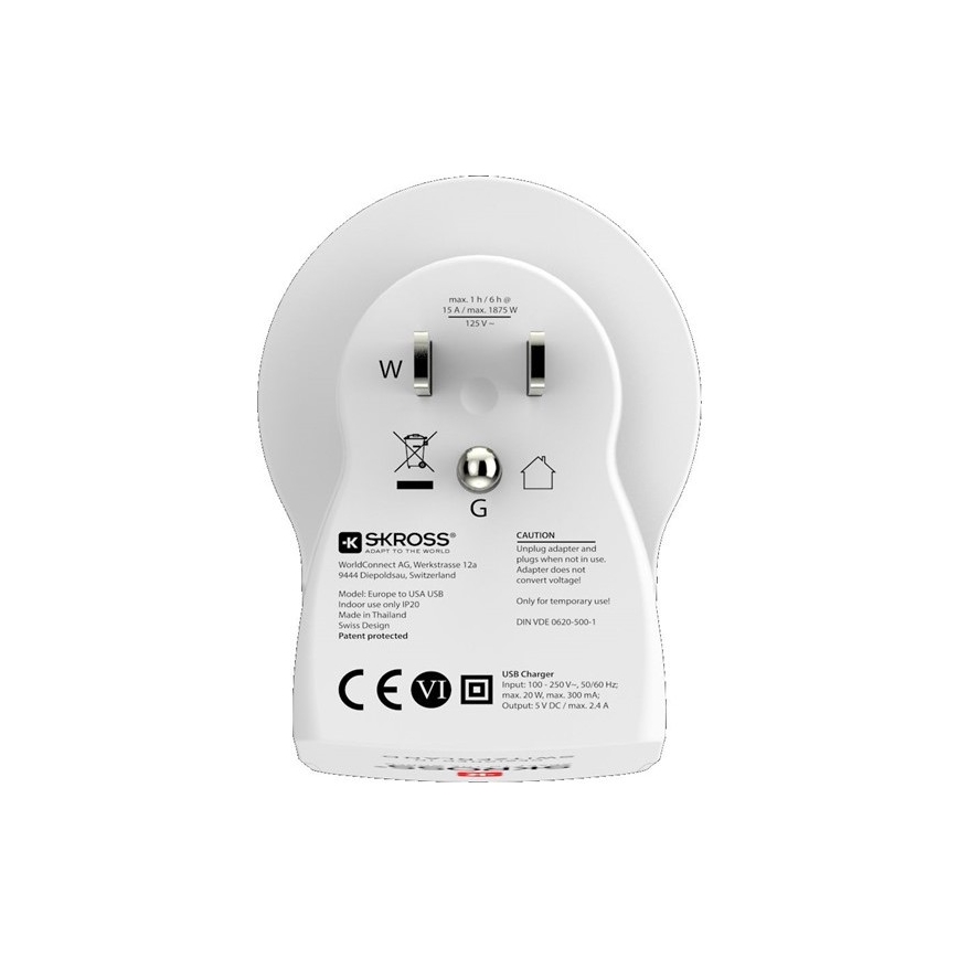 Adaptateur de voyage pour les États-Unis 230V + 2x port USB