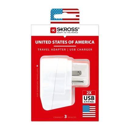 Adaptateur de voyage pour les États-Unis 230V + 2x port USB