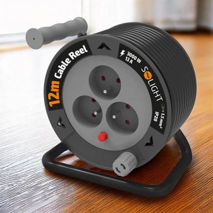 Enrouleur de câble 3 prises, 12 m