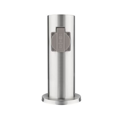 Borne prises électriques extérieure 2Z 230V IP44 chrome mat arrondi